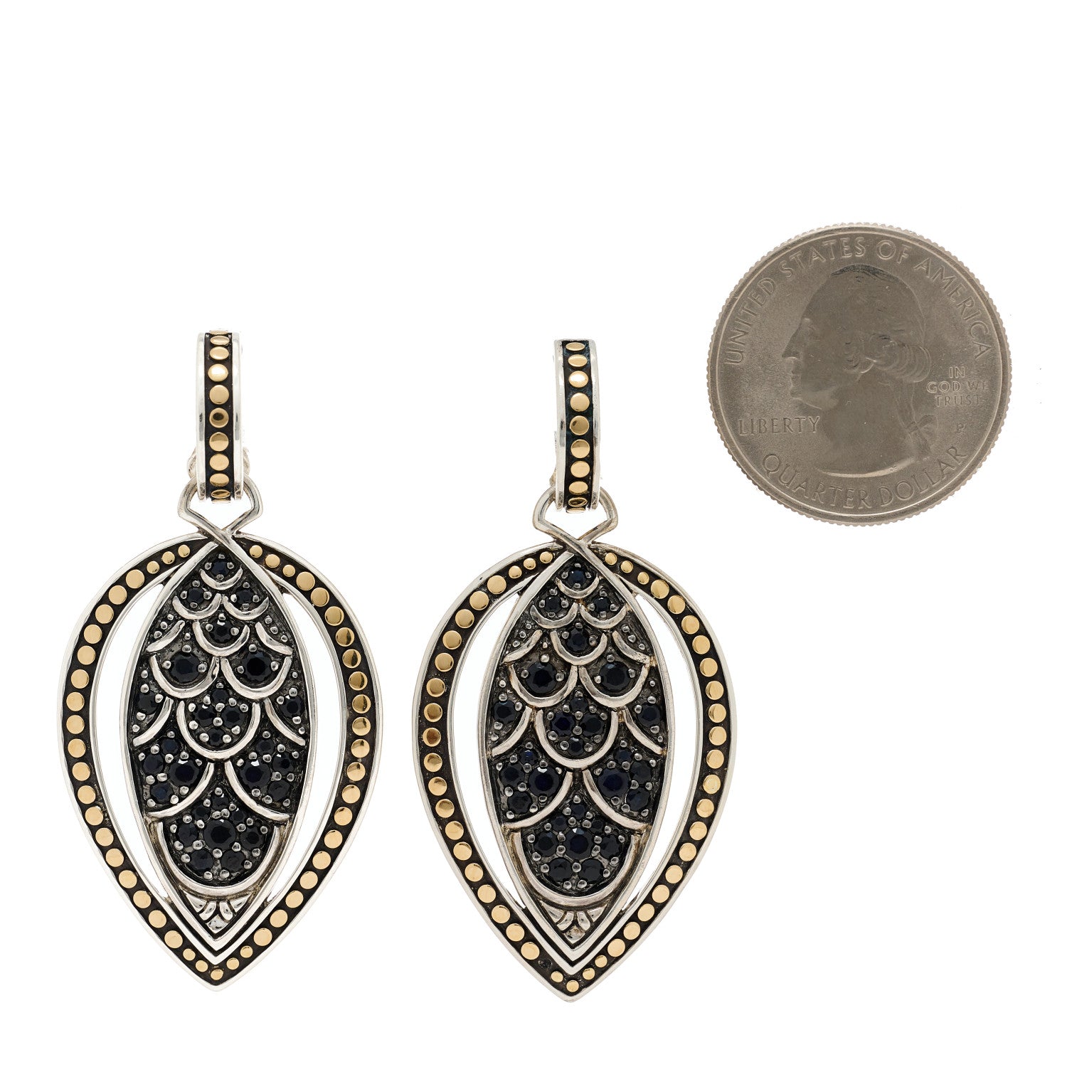 John Hardy Sterling Silver 18K Yellow Gold Black Sapphire Legends Naga Drop Earrings 2 of 5