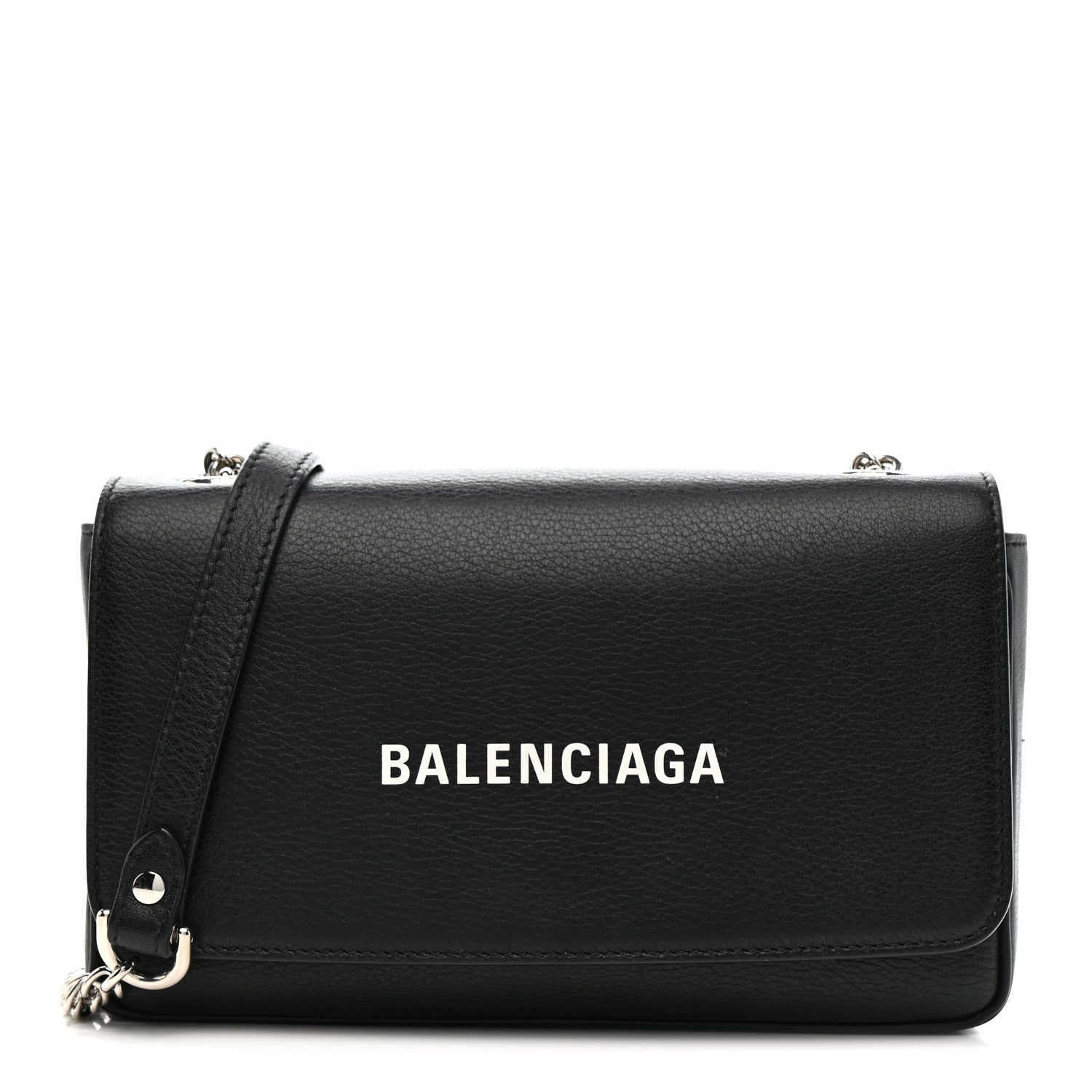 Balenciaga Pebbled Calfskin Logo Everyday Flap Chain Wallet Black 1 of 14