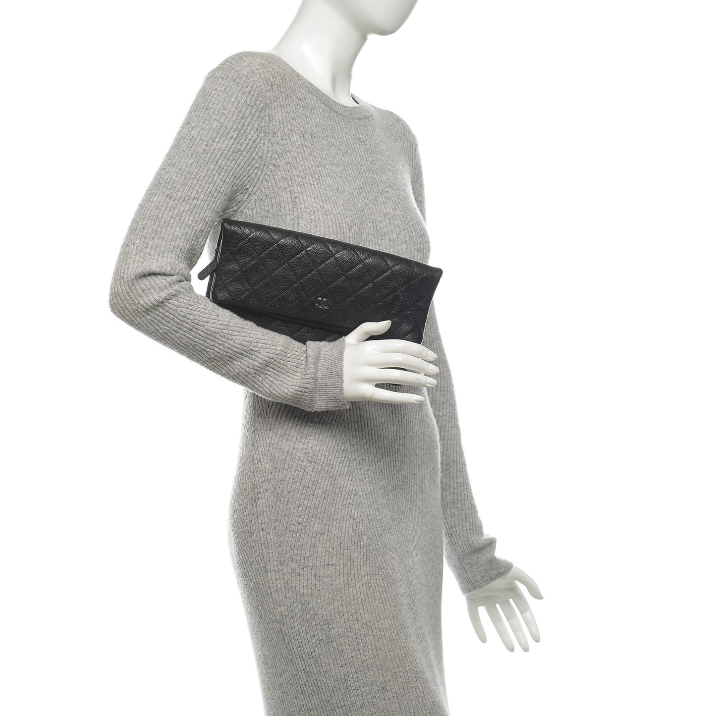 Caviar Quilted CC Beauty Clutch Black