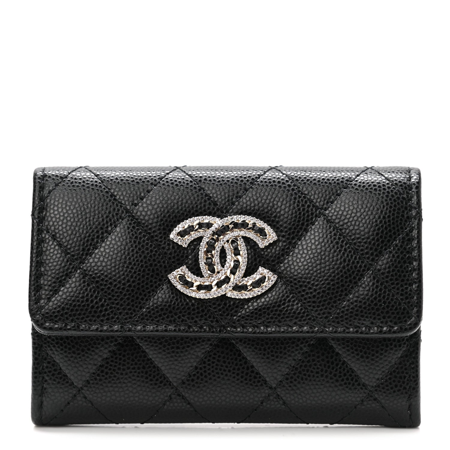 Chanel Caviar Quilted Crystal CC Flap Card Holder Black 1 of 9