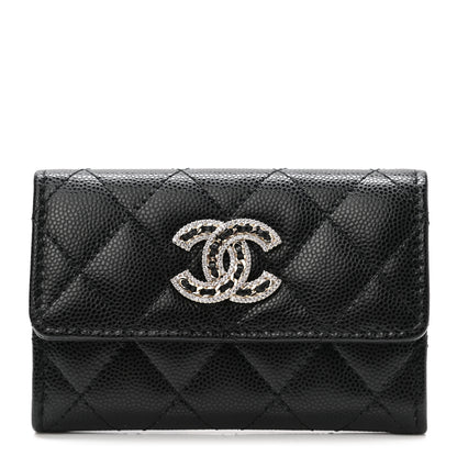 Chanel Caviar Quilted Crystal CC Flap Card Holder Black 1 of 9