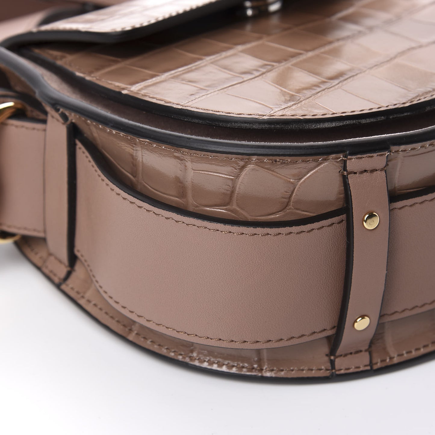 Calfskin Crocodile Embossed Small Tess Bag Woodrose