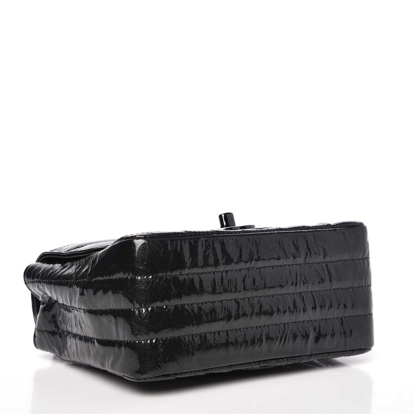 Metallic Patent Crumpled Calfskin Chevron Quilted Mini Square Flap Black