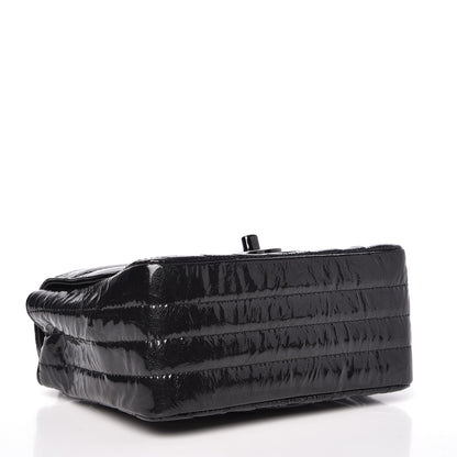 Chanel Metallic Patent Crumpled Calfskin Chevron Quilted Mini Square Flap Black 4 of 7