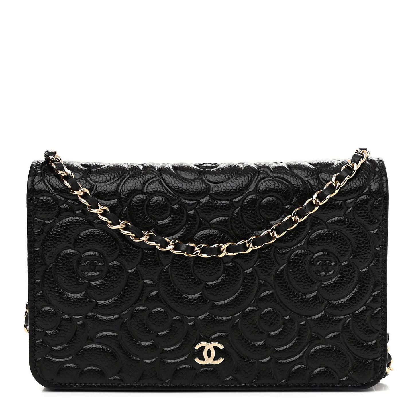 Caviar Camellia Embossed Wallet On Chain WOC Black