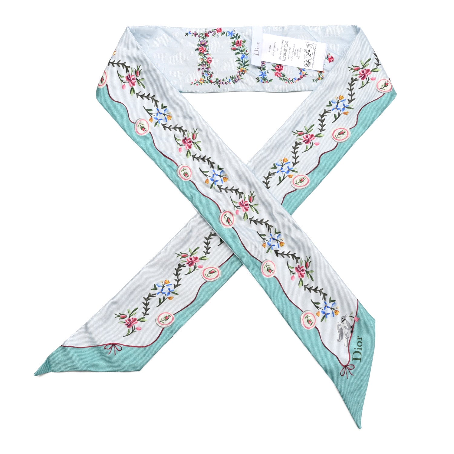 Christian Dior Silk Dioramour Revolution Flowers Mitzah Scarf Blue Multicolor 1 of 5