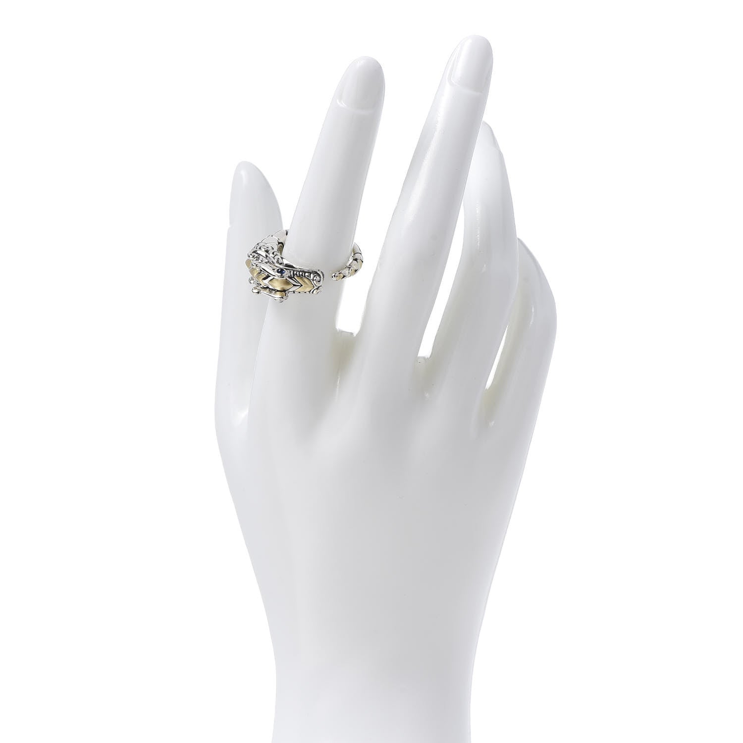 John Hardy Sterling Silver 18K Yellow Gold Sapphire Naga Dragon Head Ring 54 7 2 of 4