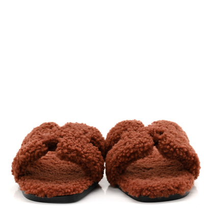 Hermes Woolskin Oran Sandals 37 Cognac 2 of 9