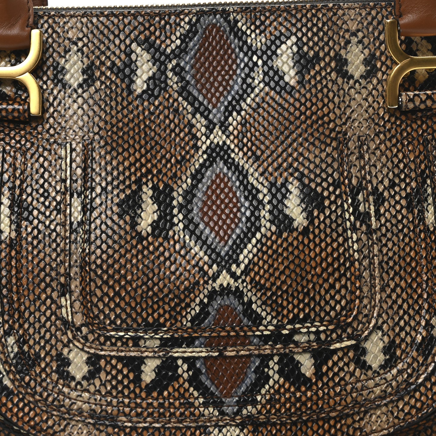 Snakeskin Embossed Calfskin Medium Marcie Satchel Brown Multicolor