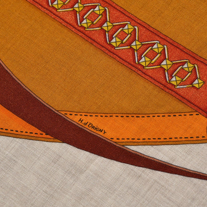 Hermes Cashmere Silk La Promenade Du Matin Shawl 140 Orange Naturel Ocre 3 of 5