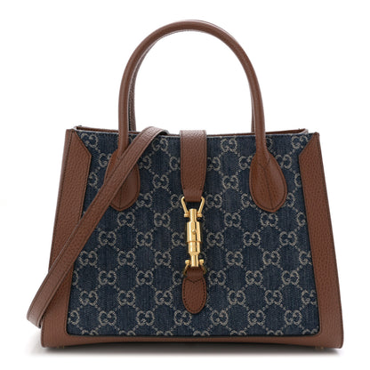 Gucci New Denim GG Monogram Dollar Calfskin Medium Jackie 1961 Tote Blue Tea Cuir Epilog 1 of 12