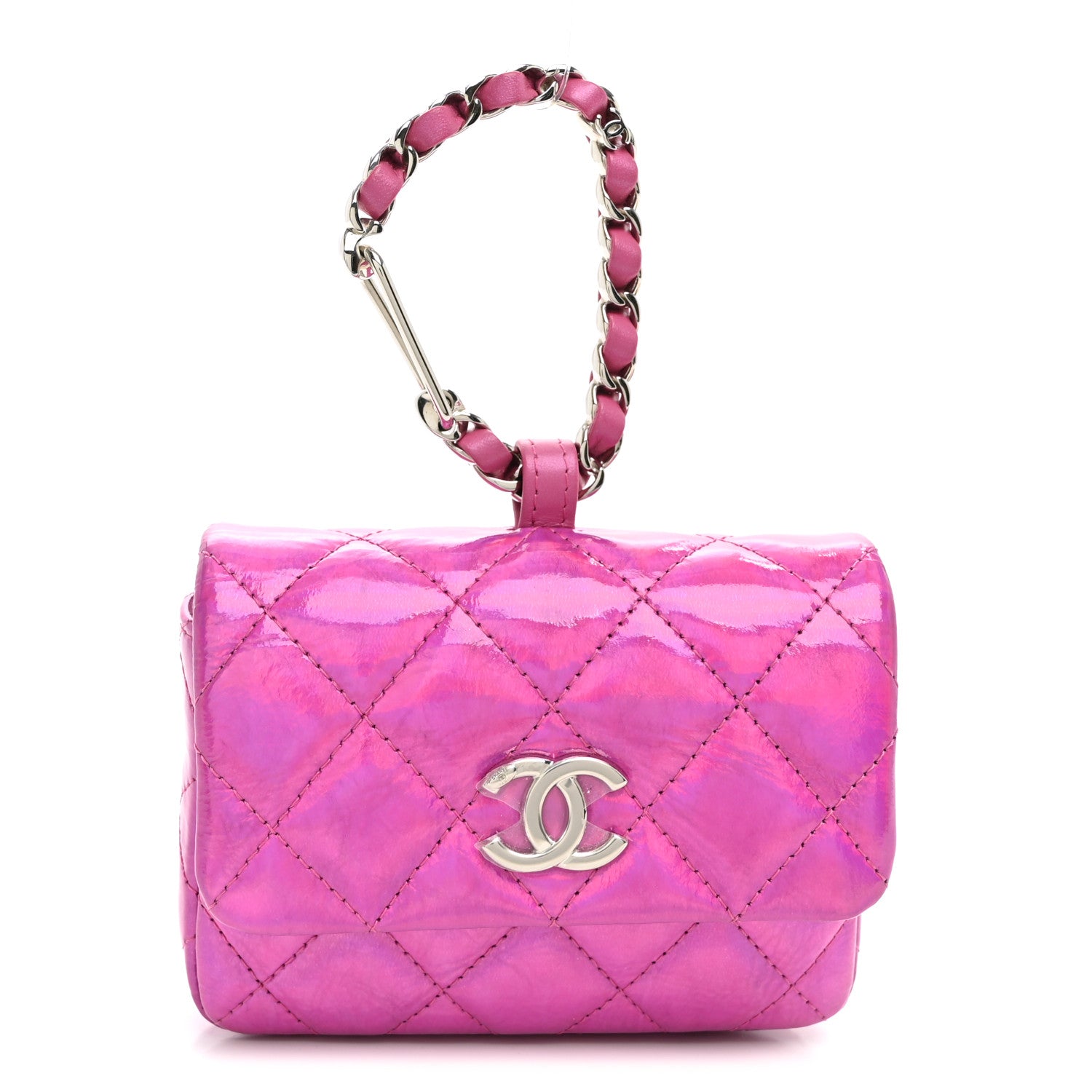 Chanel Patent Lambskin Quilted CC Hook Card Holder Pink 1 of 12