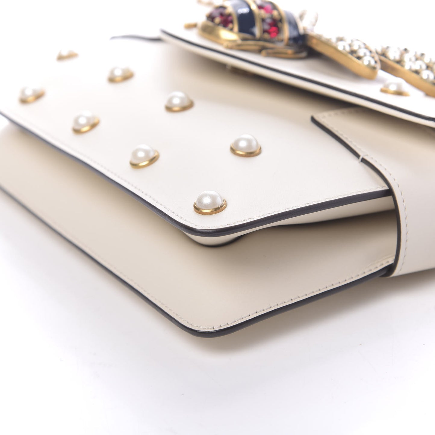 Nappa Pearl Studded Mini Queen Margaret Broadway Shoulder Bag Mystic White