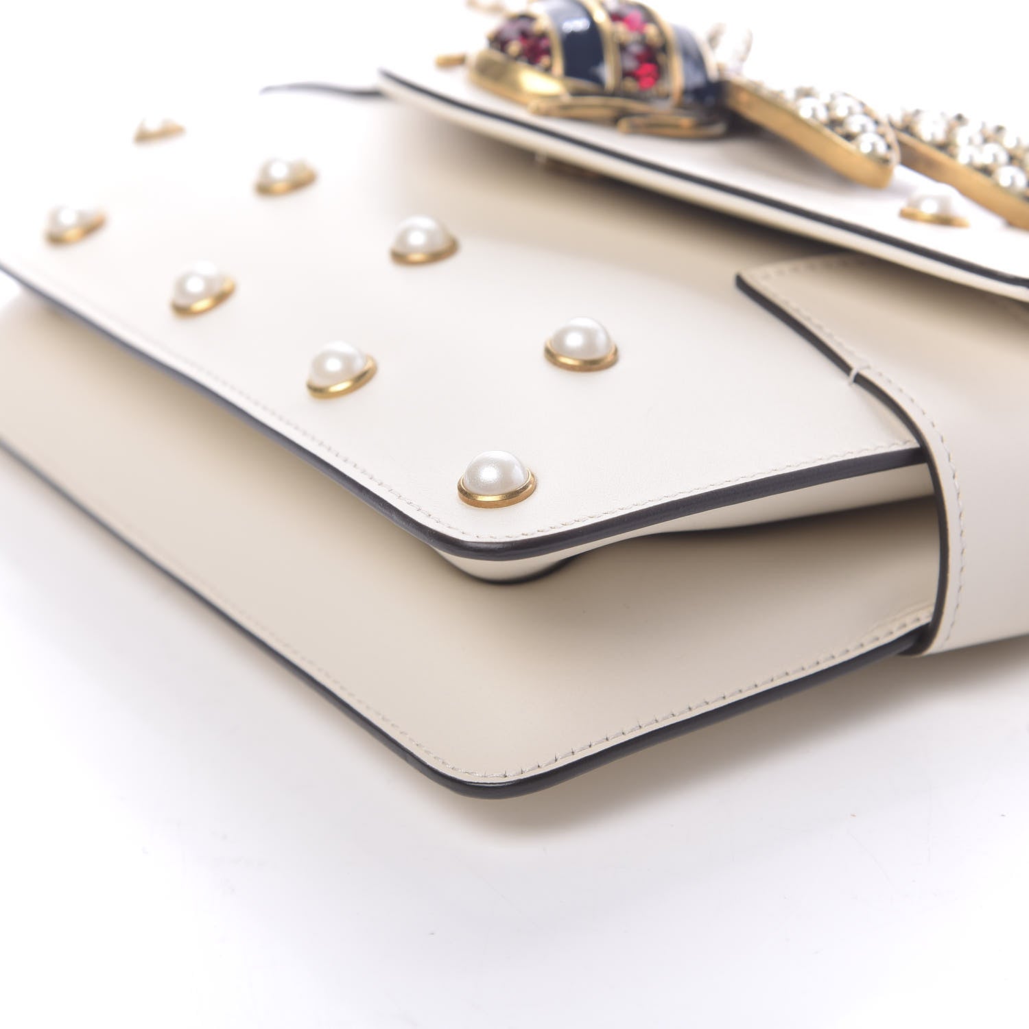 Gucci Nappa Pearl Studded Mini Queen Margaret Broadway Shoulder Bag Mystic White 10 of 11