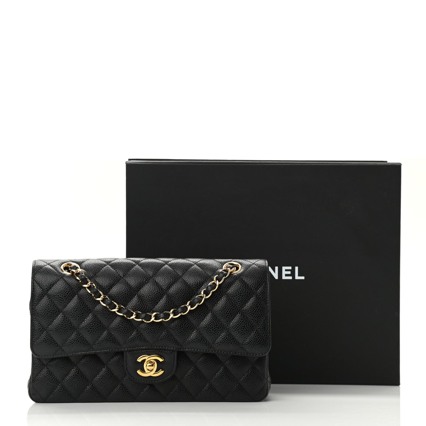 Caviar Quilted Medium Double Flap Black