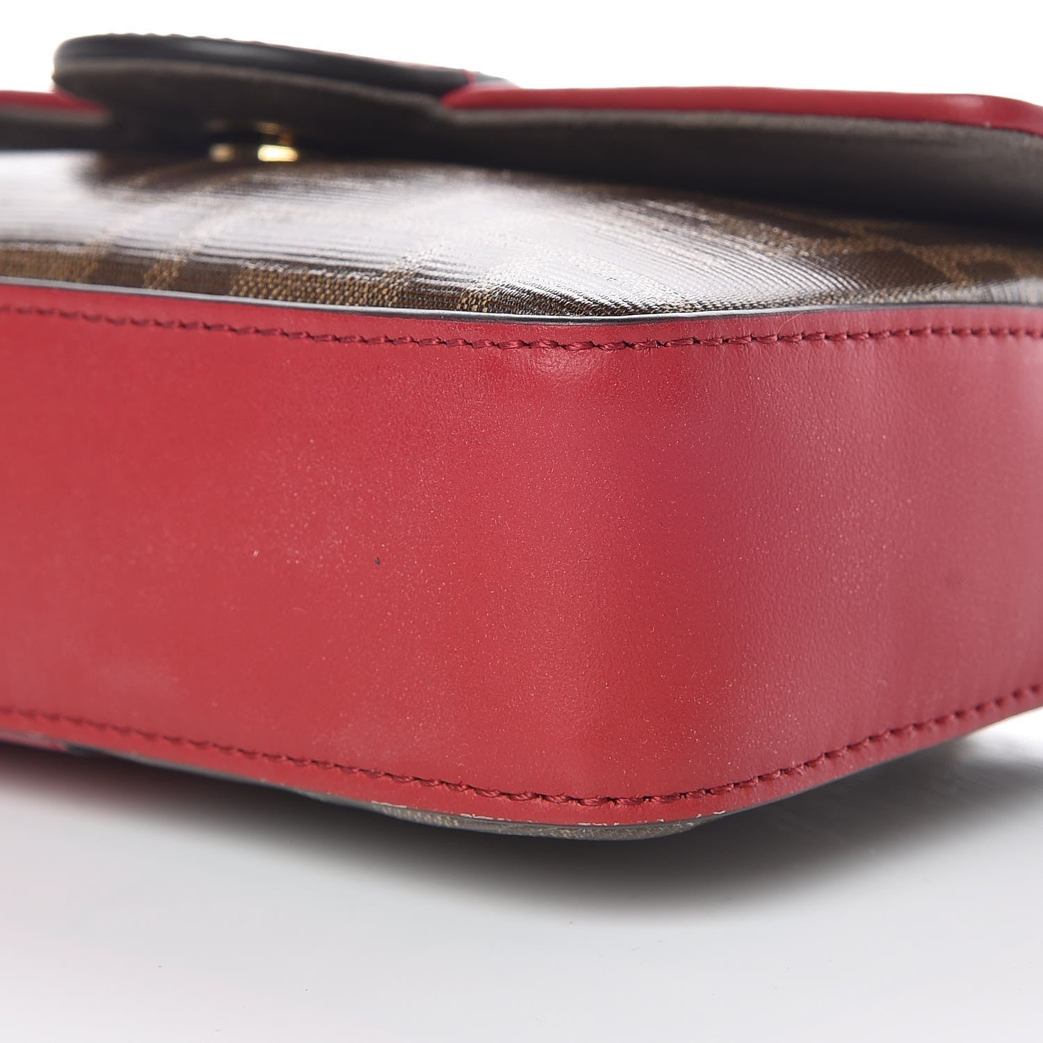 Fendi Glazed Fabric Vitello Century FF 1974 Stamp Patch Mini Double F Crossbody Bag Mogano Panna Fragola 10 of 11