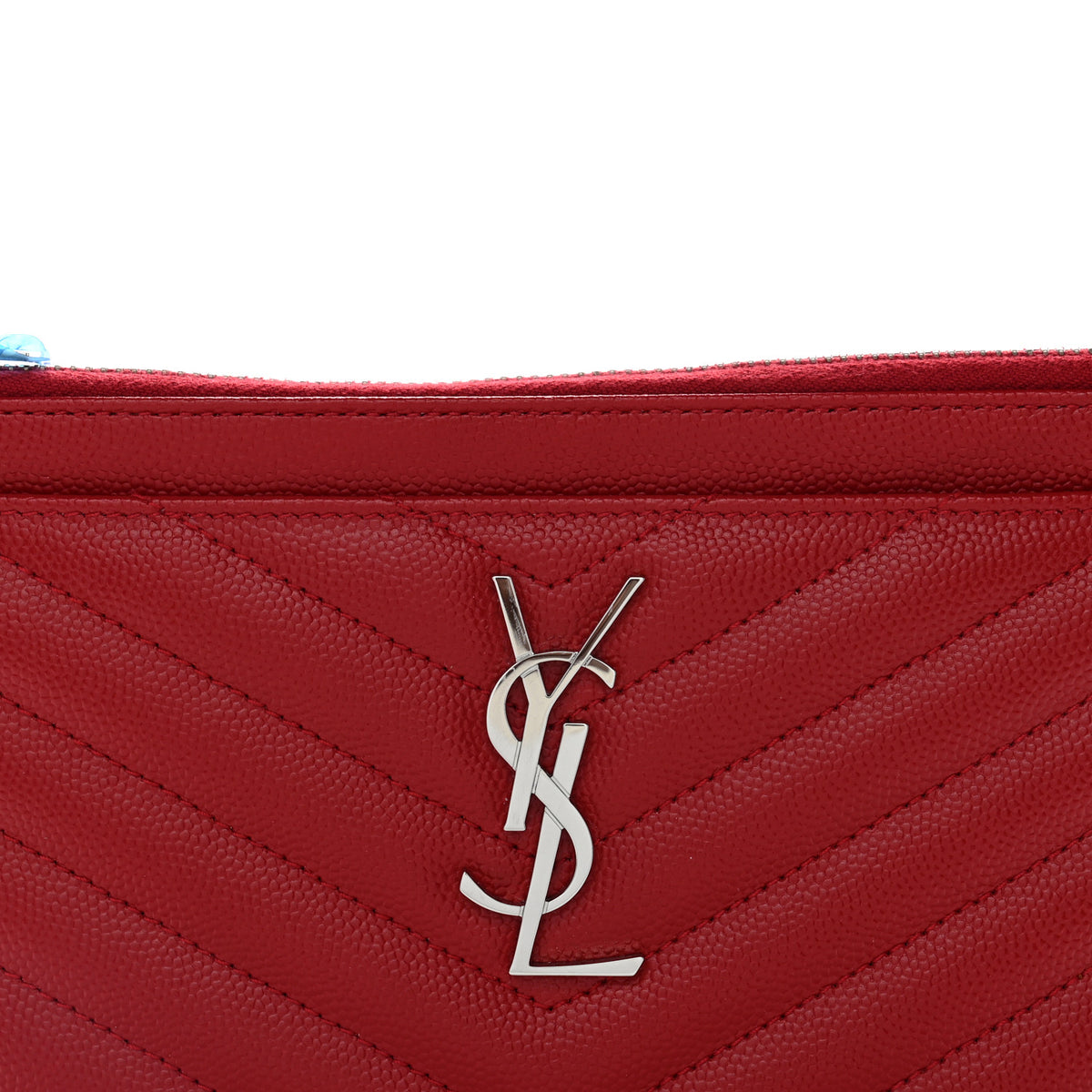 Saint Laurent Grain De Poudre Chevron Monogram Bill Pouch Rouge Eros 8 of 9