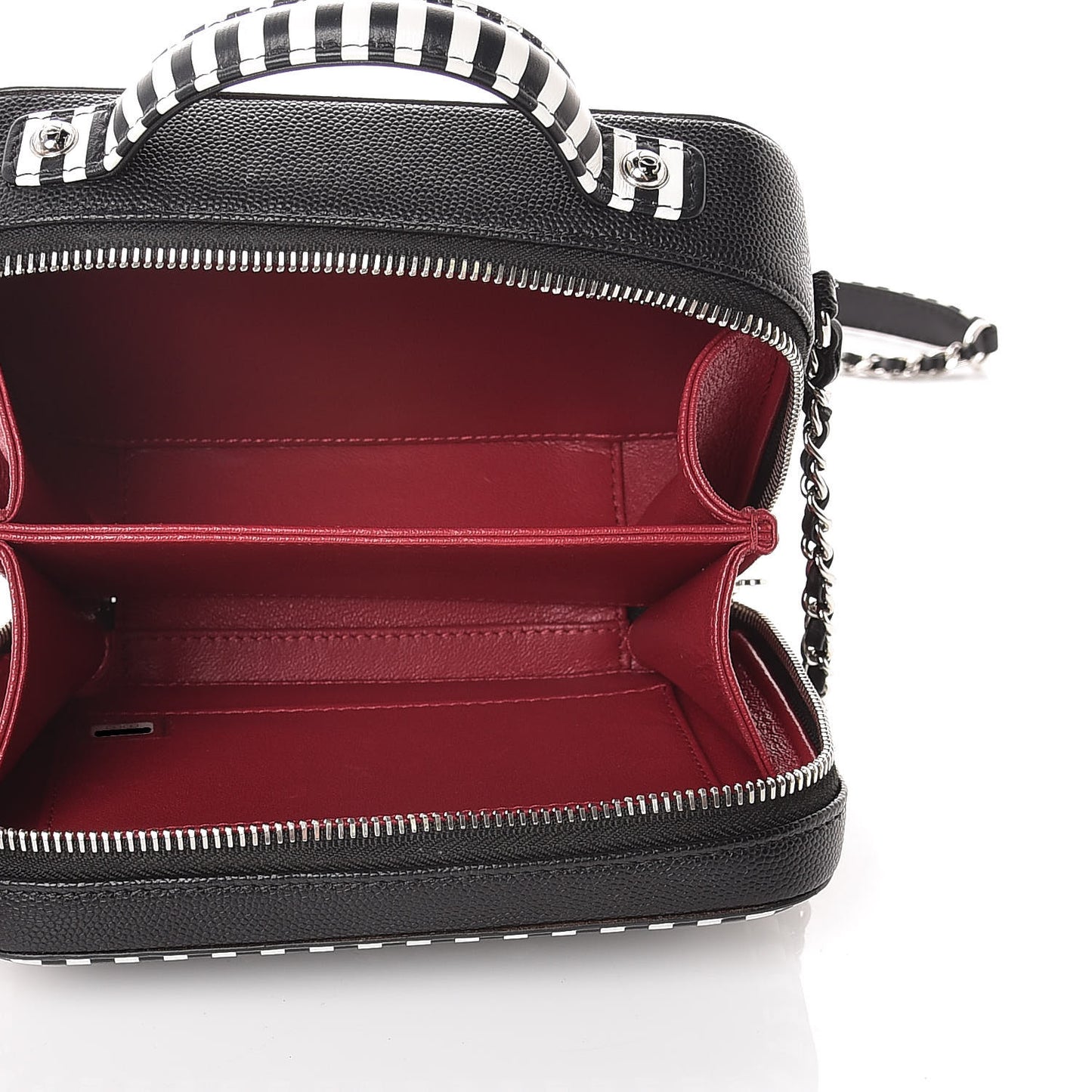 Caviar Quilted Striped Small CC Filigree Vanity Case Black White