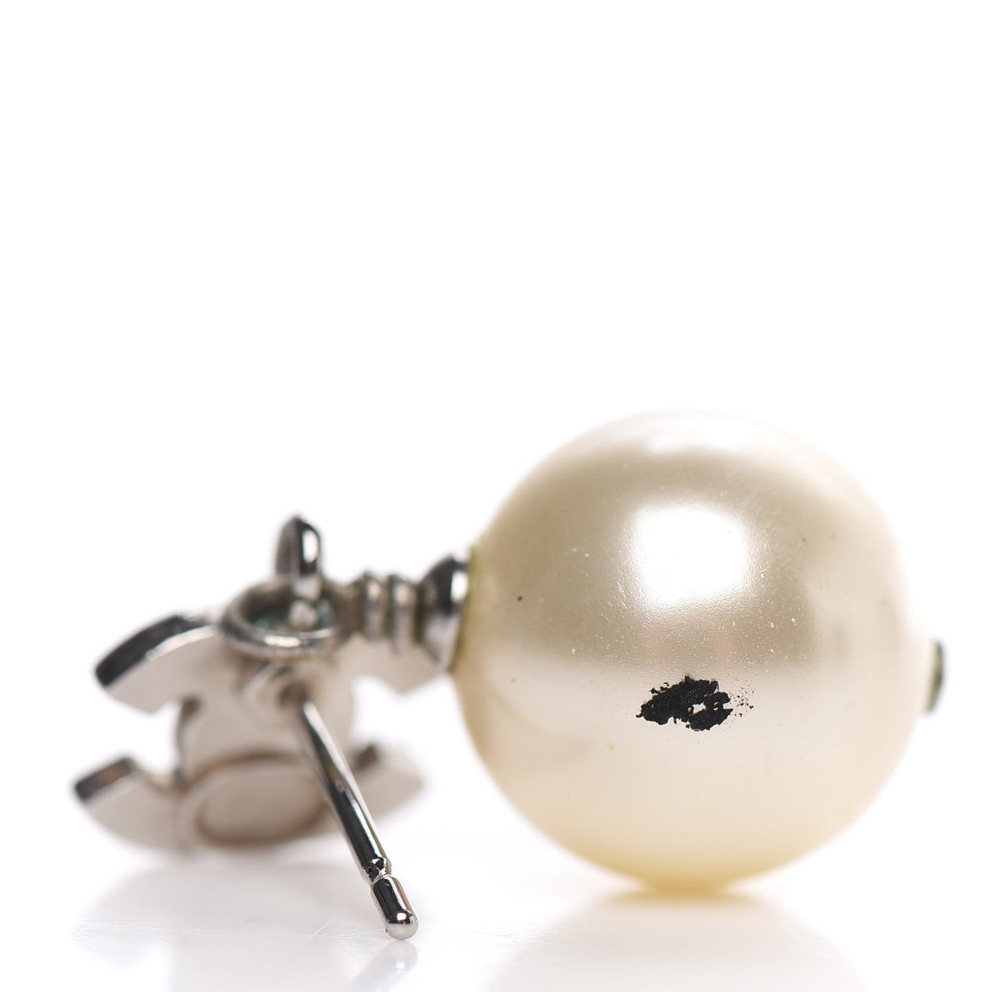 Crystal Pearl CC Drop Earrings Silver