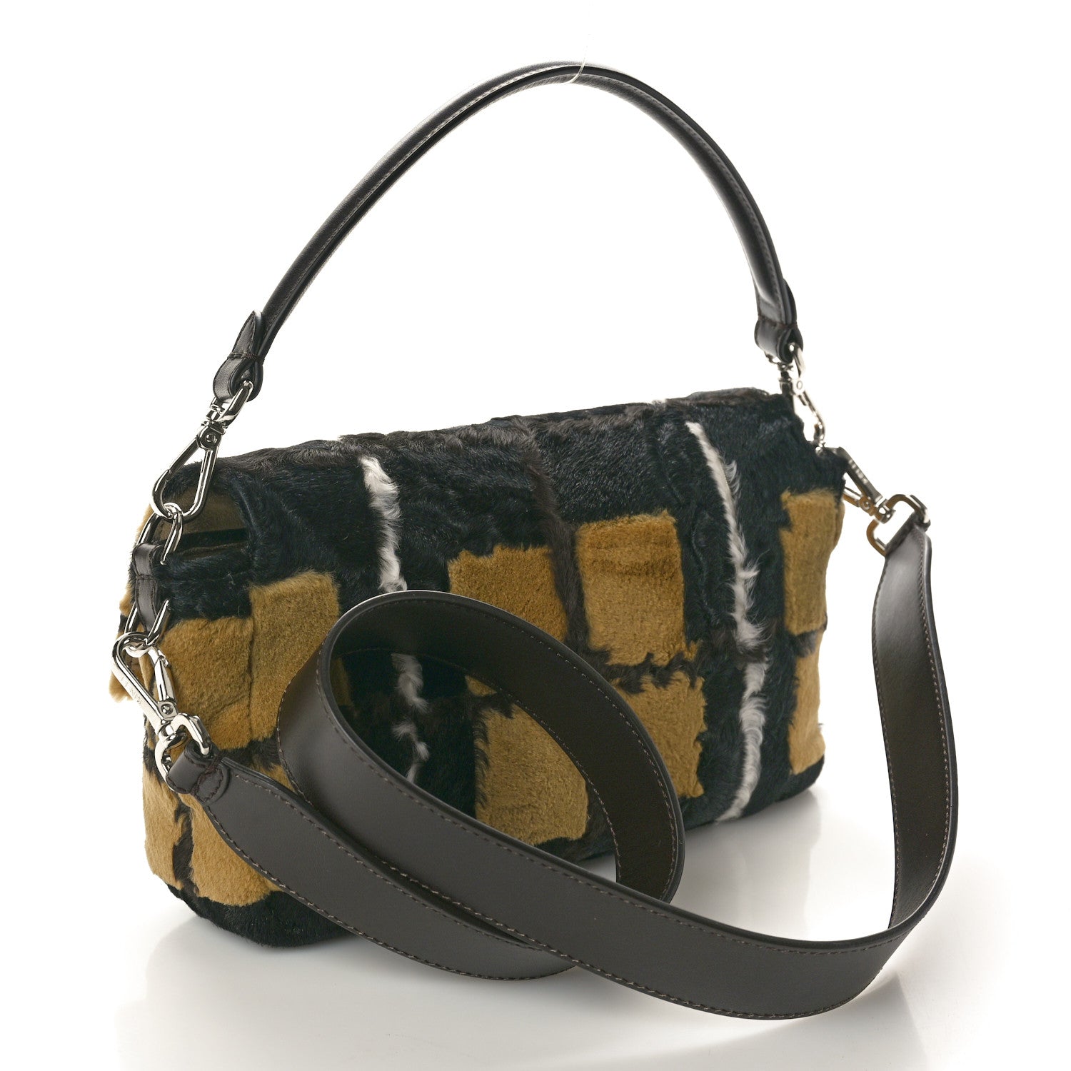 Fendi Mink Astrakhan Tartan Inlay Fur Baguette Moro Multicolor 3 of 9