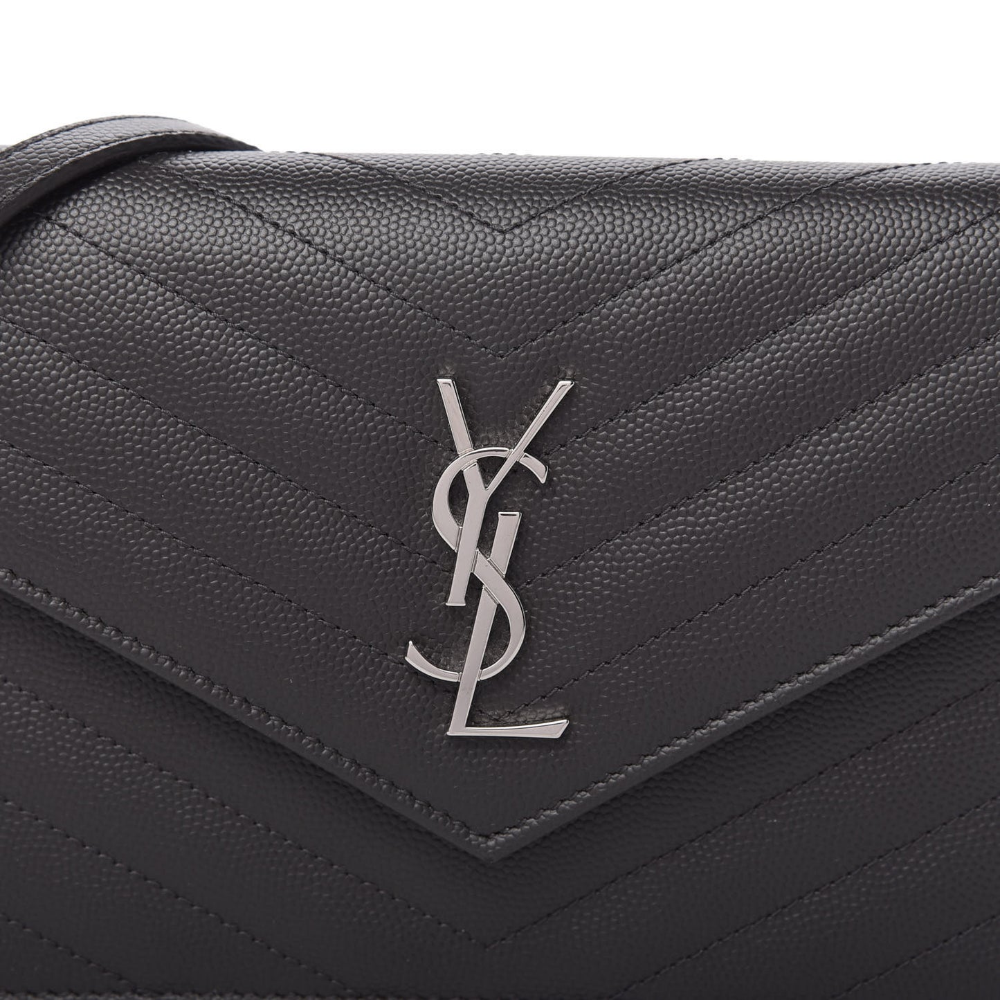 Grain De Poudre Matelasse Chevron Monogram Envelope Chain Wallet Dark Smog