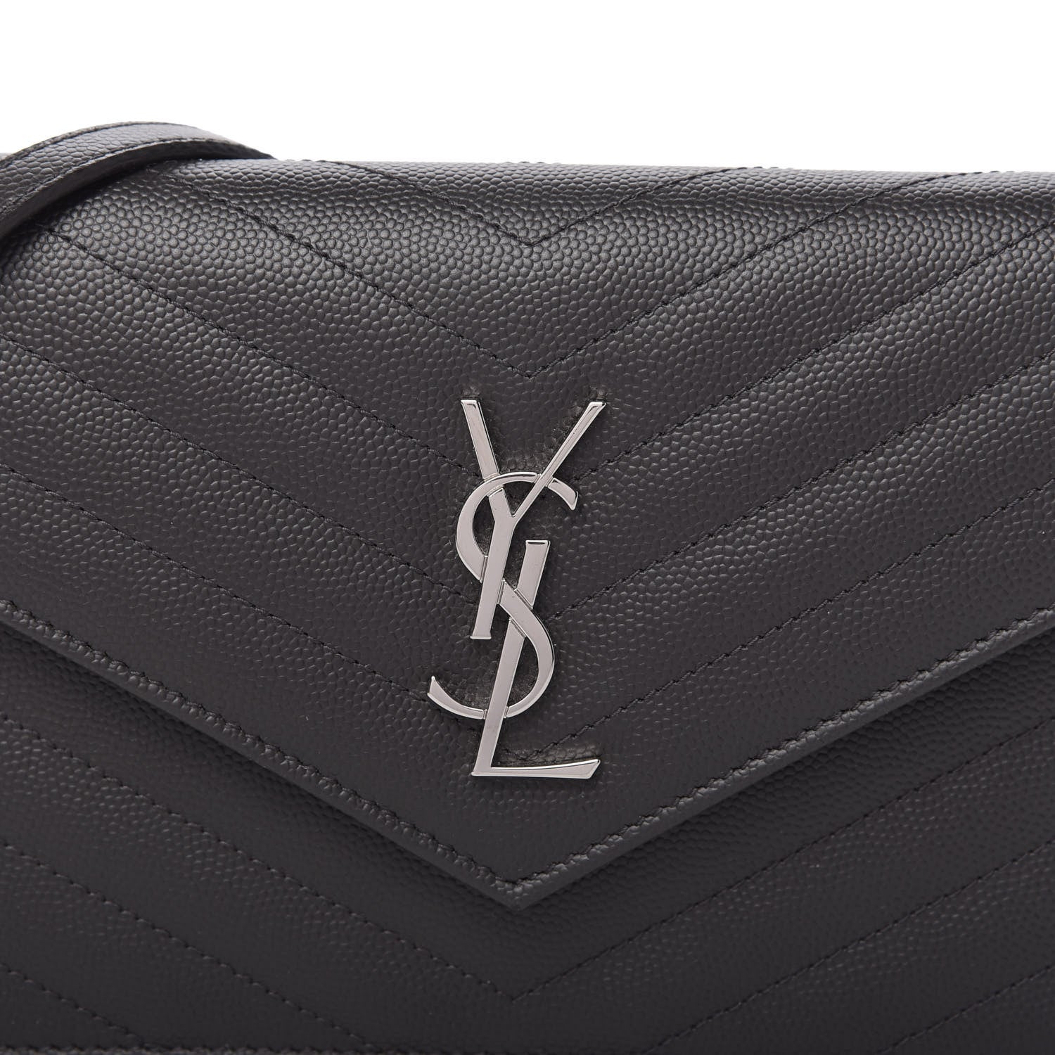 Saint Laurent Grain De Poudre Matelasse Chevron Monogram Envelope Chain Wallet Dark Smog 10 of 11