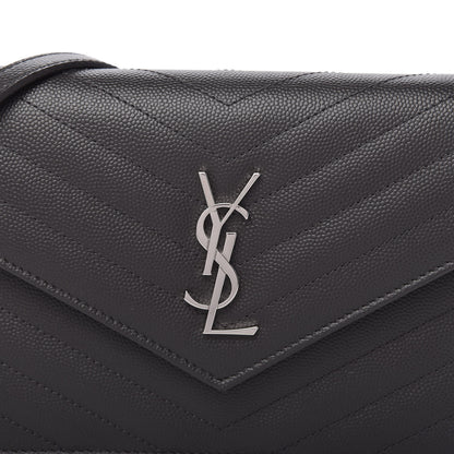 Saint Laurent Grain De Poudre Matelasse Chevron Monogram Envelope Chain Wallet Dark Smog 10 of 11
