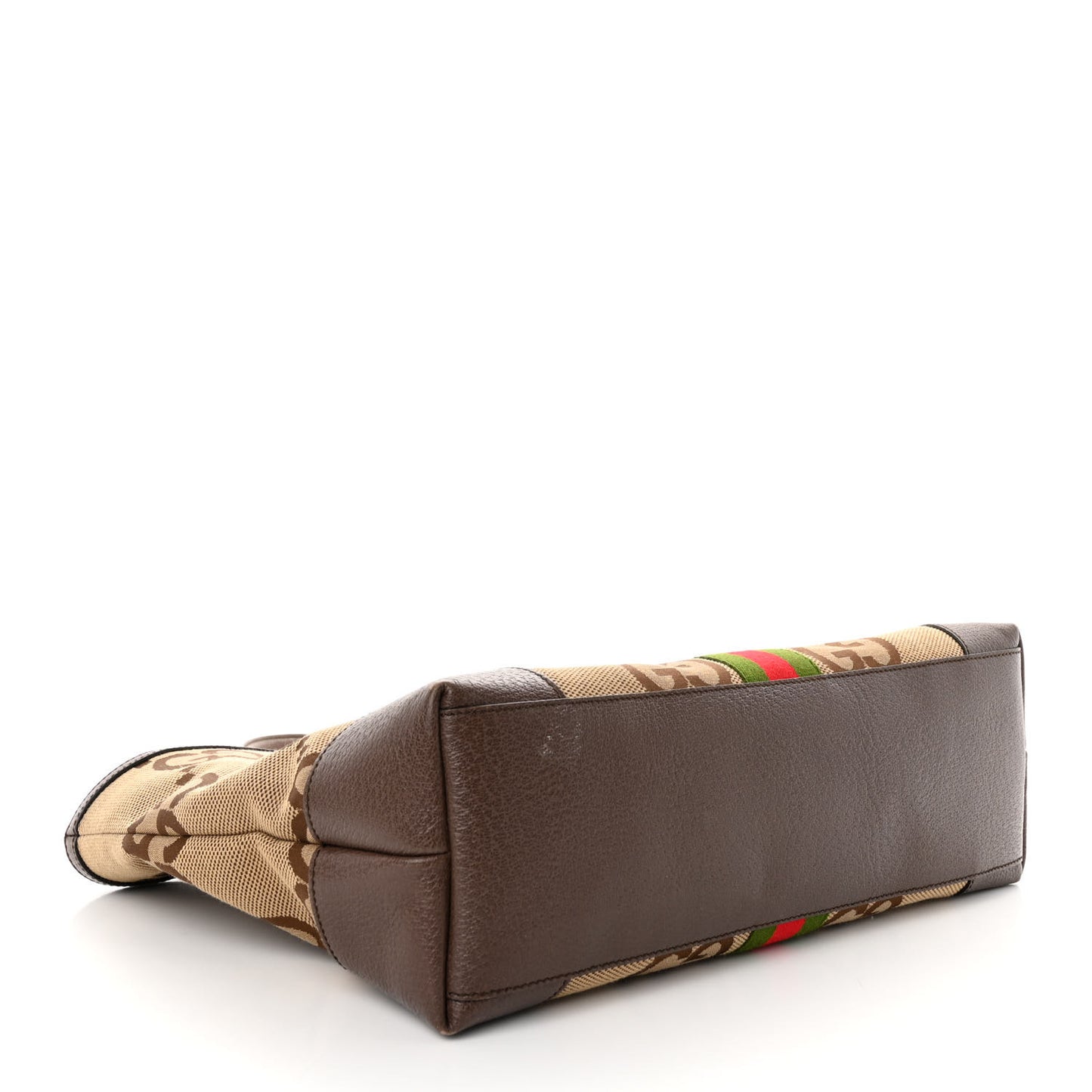 Monogram Jumbo GG Textured Dollar Calfskin Web Medium Ophidia Shopping Tote Camel Ebony