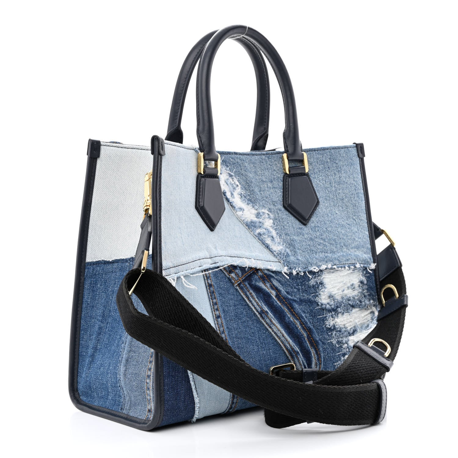 Dolce & Gabbana Calfskin Denim Patchwork Logo Shopper Tote Blue 3 of 12
