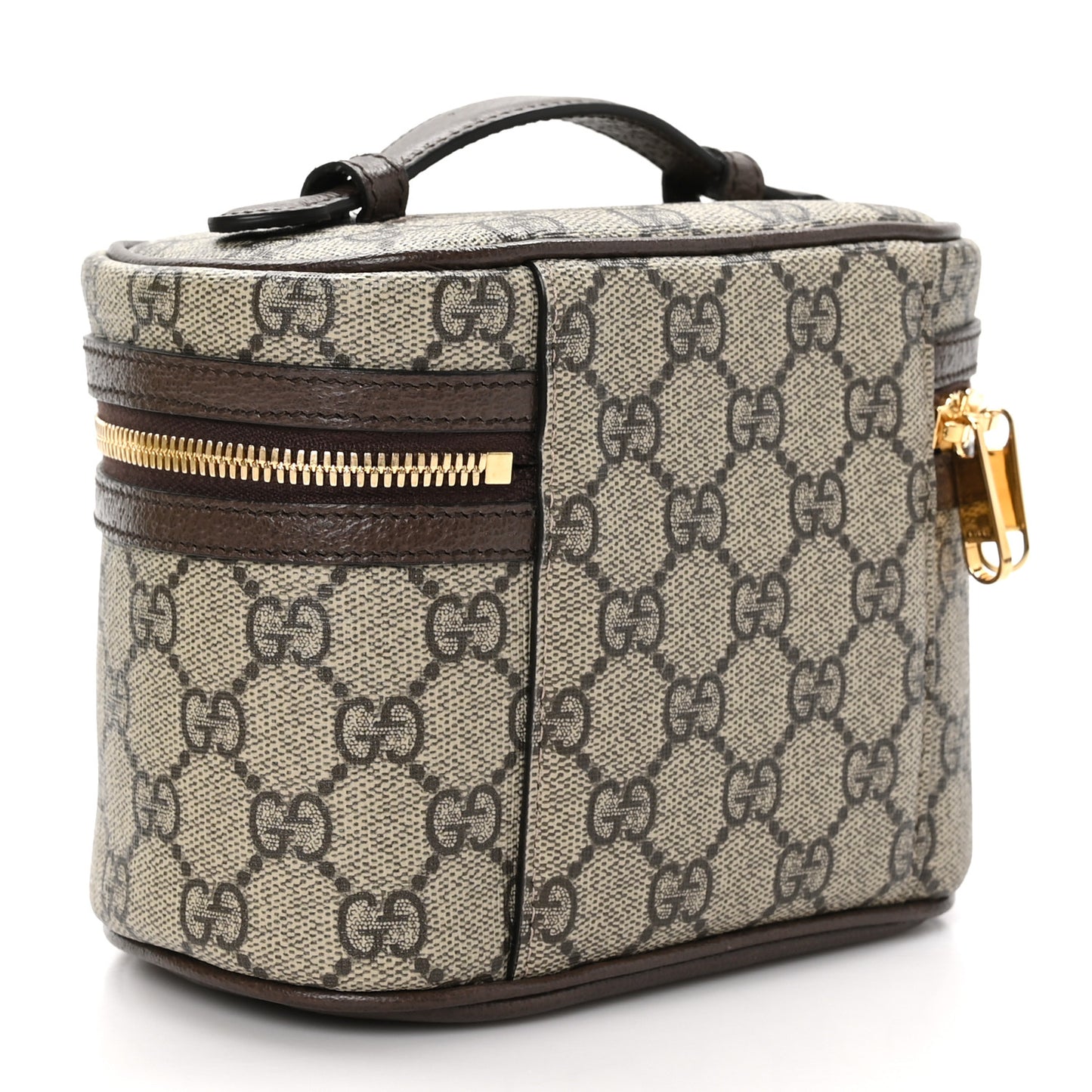 GG Supreme Monogram Textured Calfskin Web Ophidia Vanity Cosmetic Case Beige Ebony New Acero