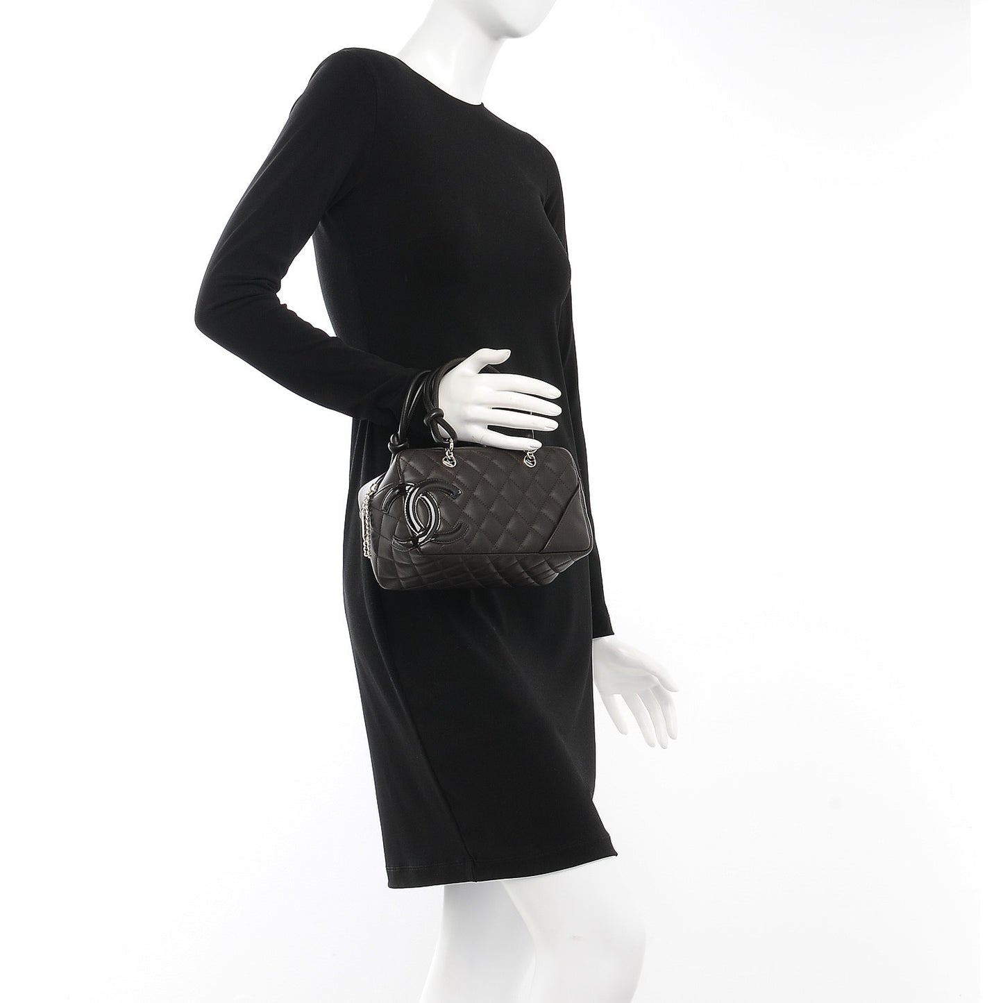 Calfskin Quilted Small Cambon Bowler Dark Brown
