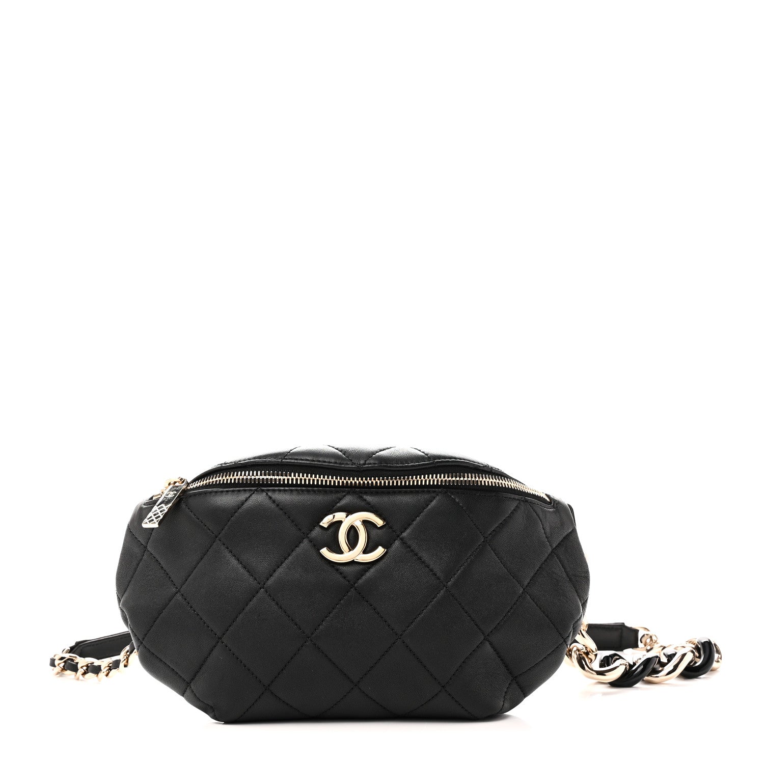 Chanel Lambskin Quilted Resin Bi-Color Waist Bag Fanny Pack Black 1 of 10