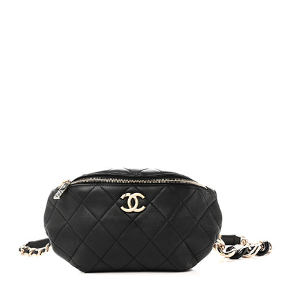 Chanel Lambskin Quilted Resin Bi-Color Waist Bag Fanny Pack Black 1 of 10