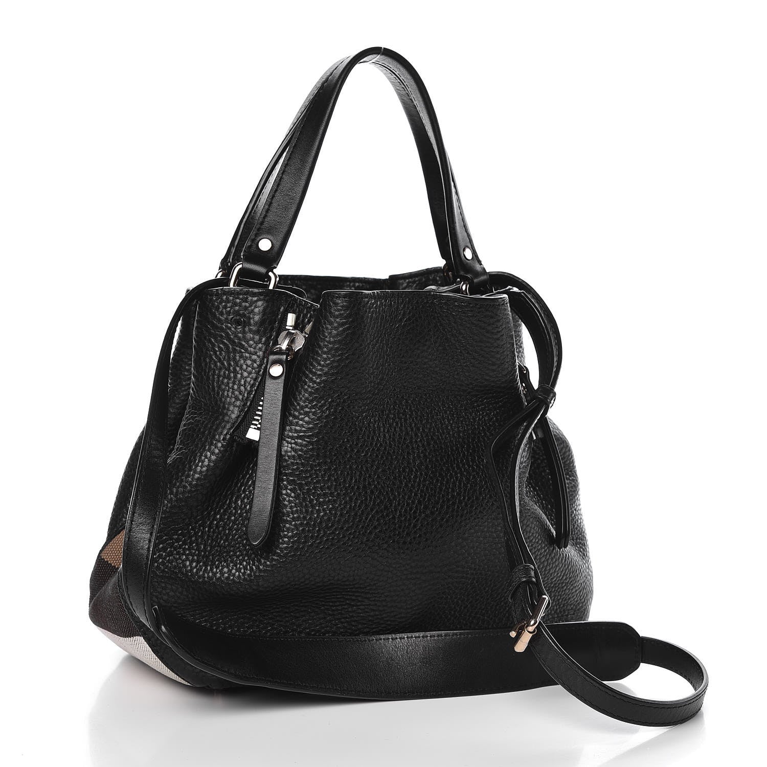 Burberry Grainy Calfskin House Check Small Maidstone Black 3 of 13
