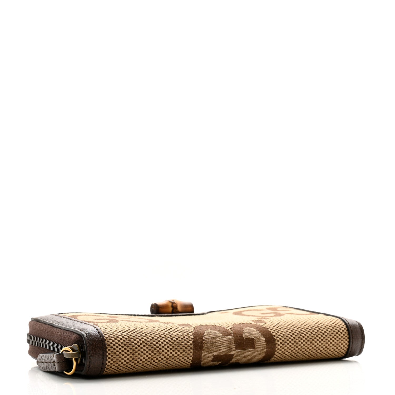 Gucci Monogram Jumbo GG Textured Dollar Calfskin Diana Zip Around Continental Wallet Camel Ebony New Acero 4 of 9