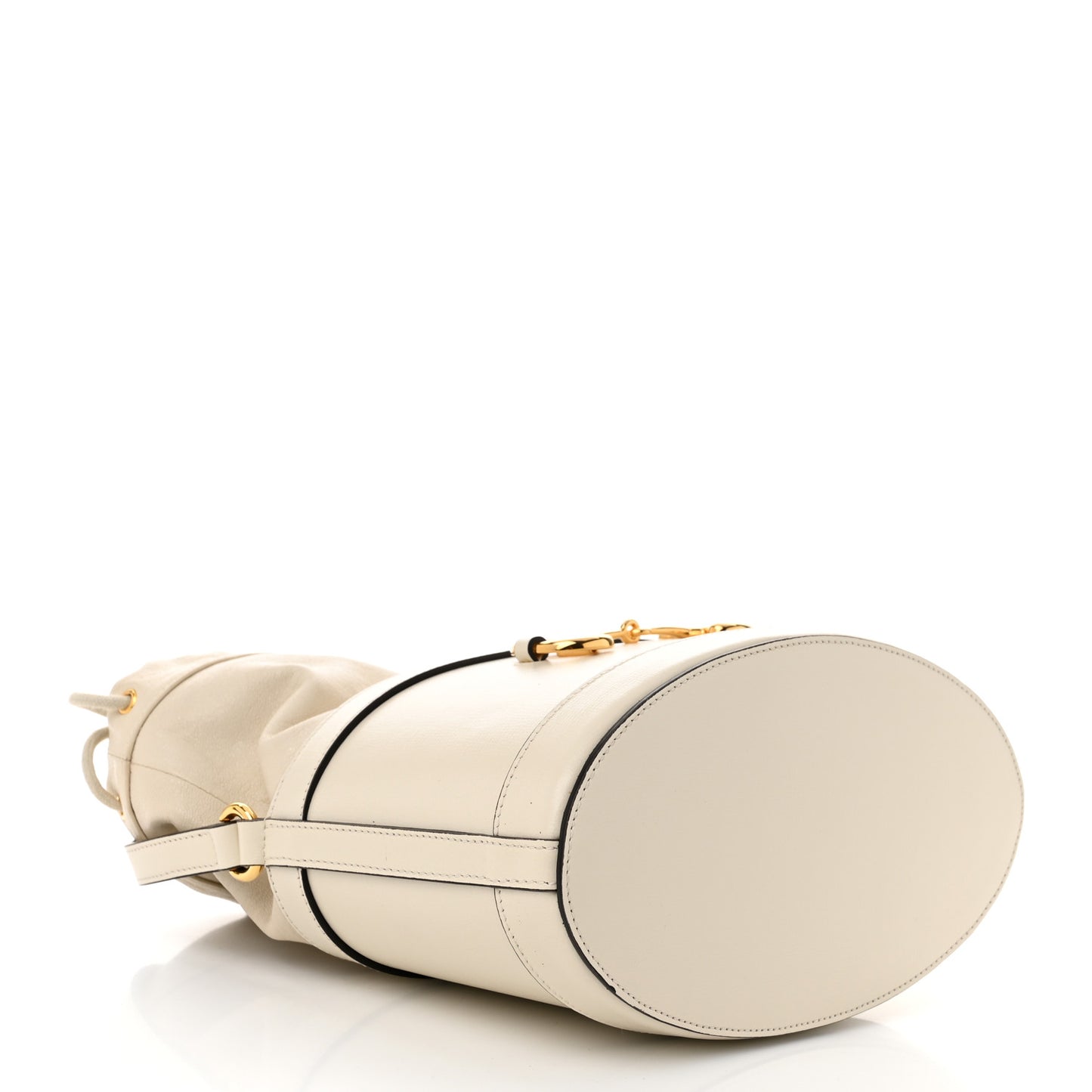 Azalea Sakai Calfskin Horsebit 1955 Drawstring Bucket Bag Mystic White