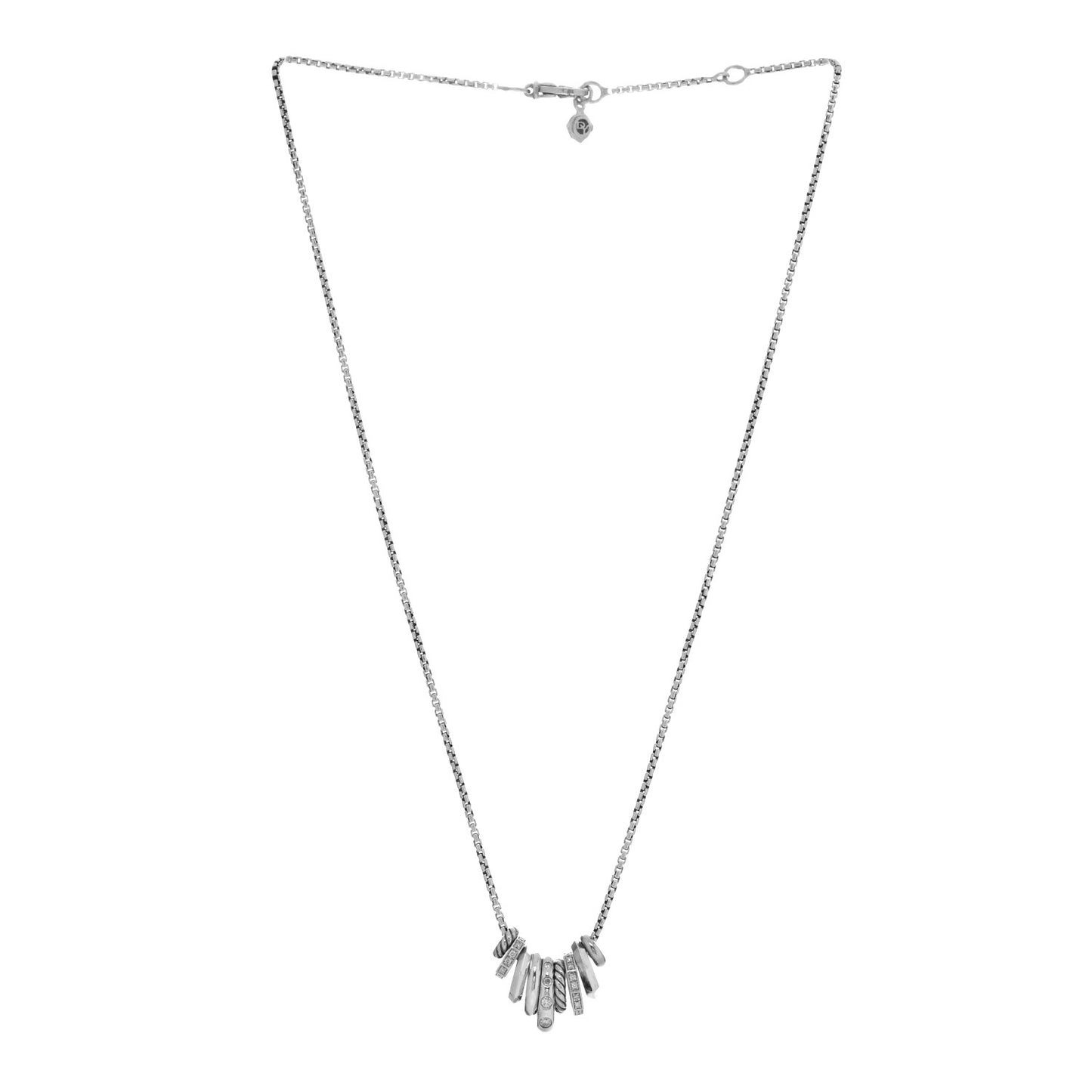 Sterling Silver Diamond Stax Rondelle Pendant Necklace