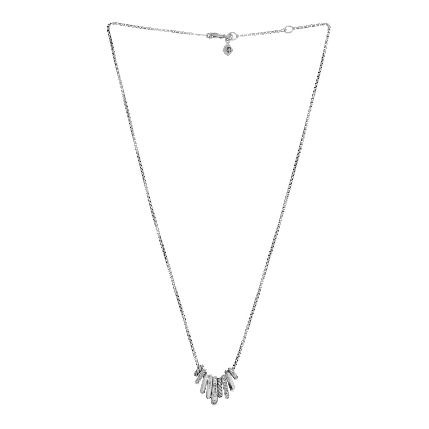 David Yurman Sterling Silver Diamond Stax Rondelle Pendant Necklace 2 of 4