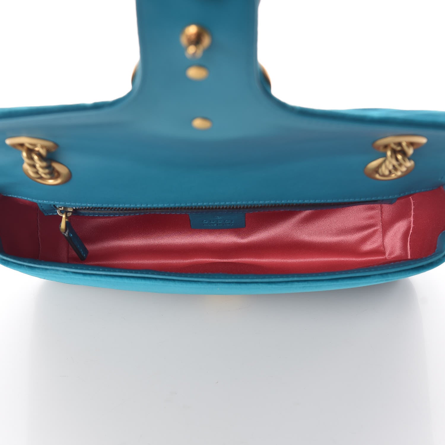 Gucci Velvet Matelasse Small GG Marmont Shoulder Bag Pavone Cyan 5 of 9