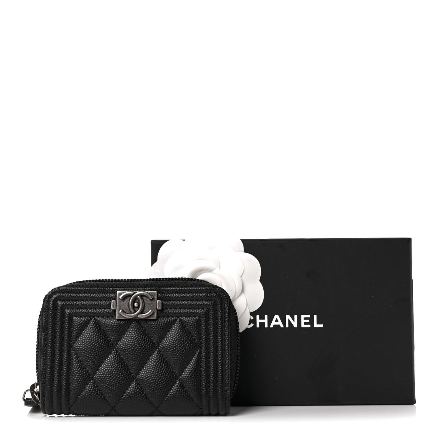 Caviar Quilted Boy Zip Around Coin Purse Wallet Black