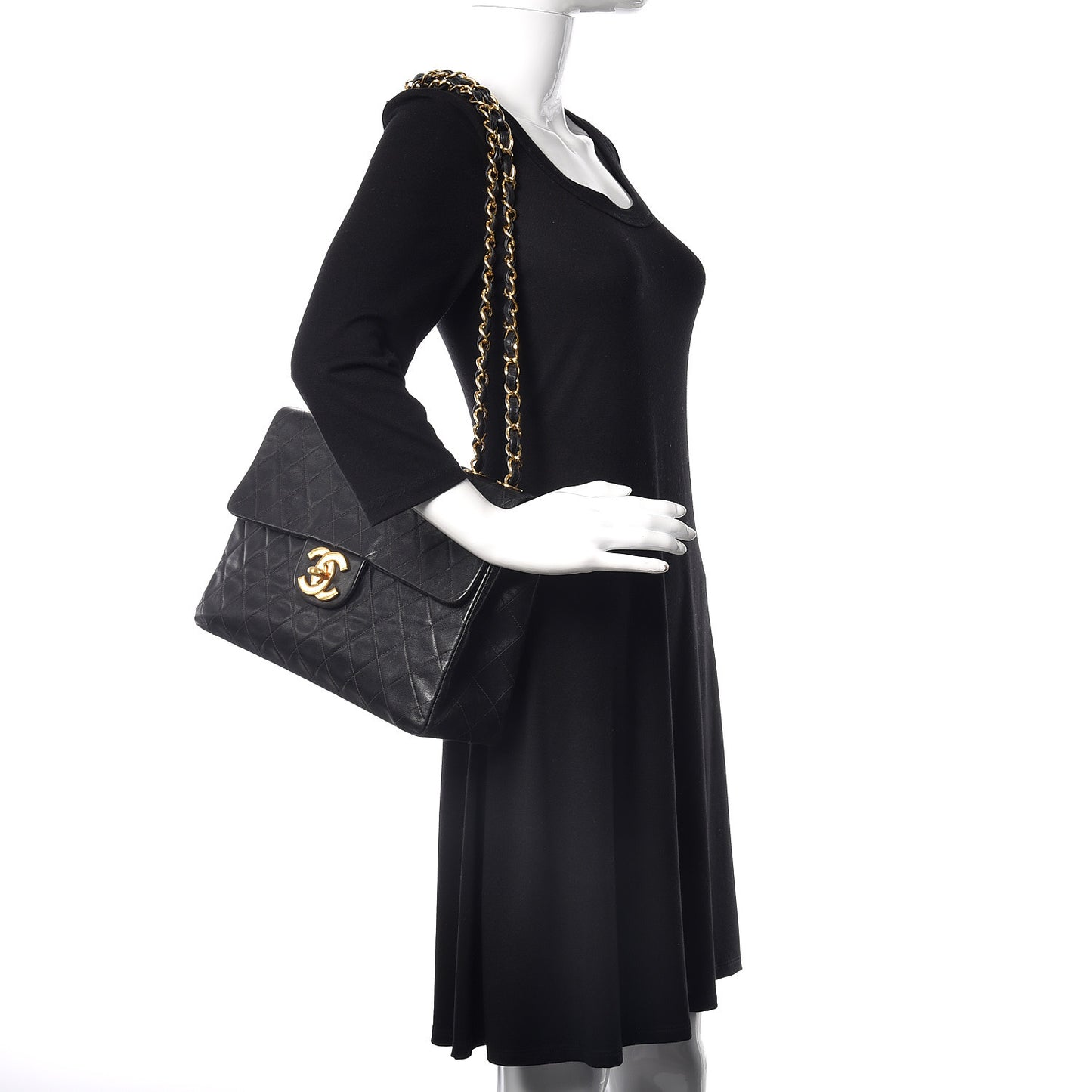 Lambskin Quilted XL Jumbo Single Flap Black