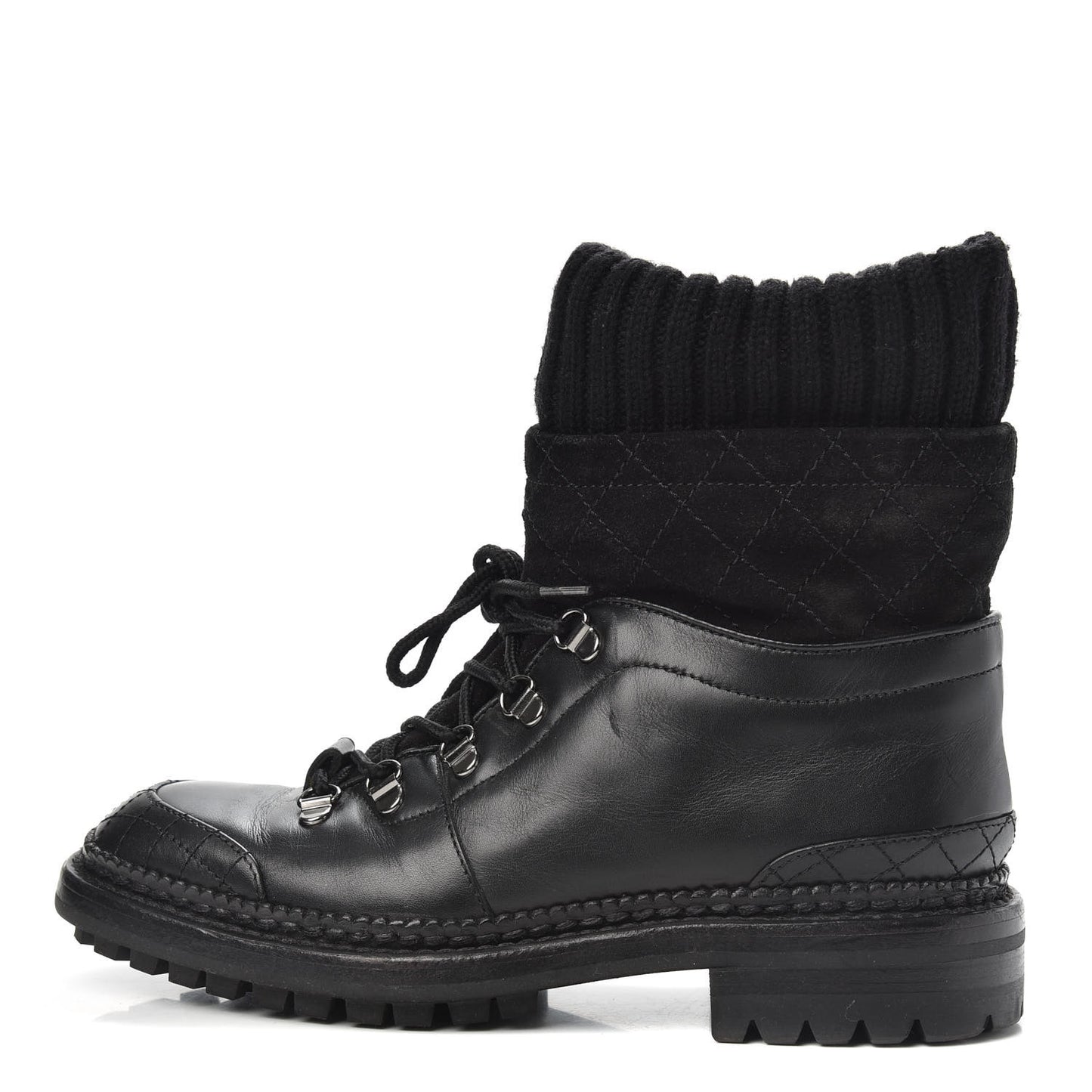 Calfskin Kid Suede Lace Up Short Boots 38 Black