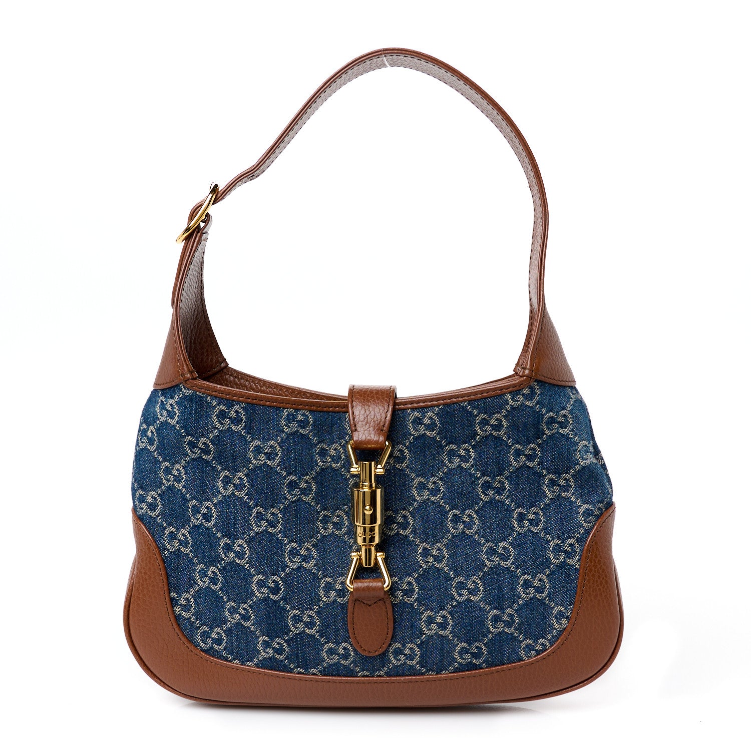 Gucci New Denim GG Monogram Calfskin Small Jackie 1961 Hobo Blue Tea Cuir 1 of 11