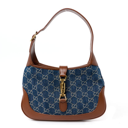 Gucci New Denim GG Monogram Calfskin Small Jackie 1961 Hobo Blue Tea Cuir 1 of 11