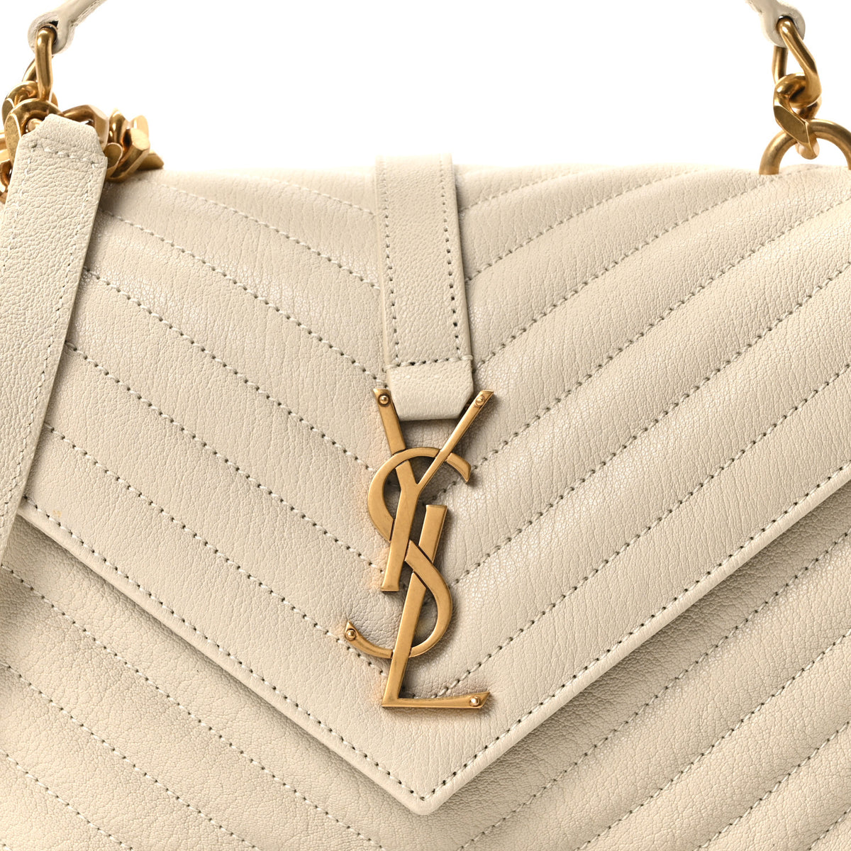 Saint Laurent Sheepskin Matelasse Chevron Monogram Medium College Bag Crema Soft 8 of 10