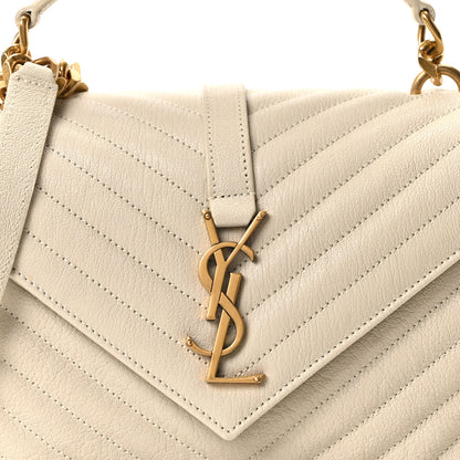 Saint Laurent Sheepskin Matelasse Chevron Monogram Medium College Bag Crema Soft 8 of 10