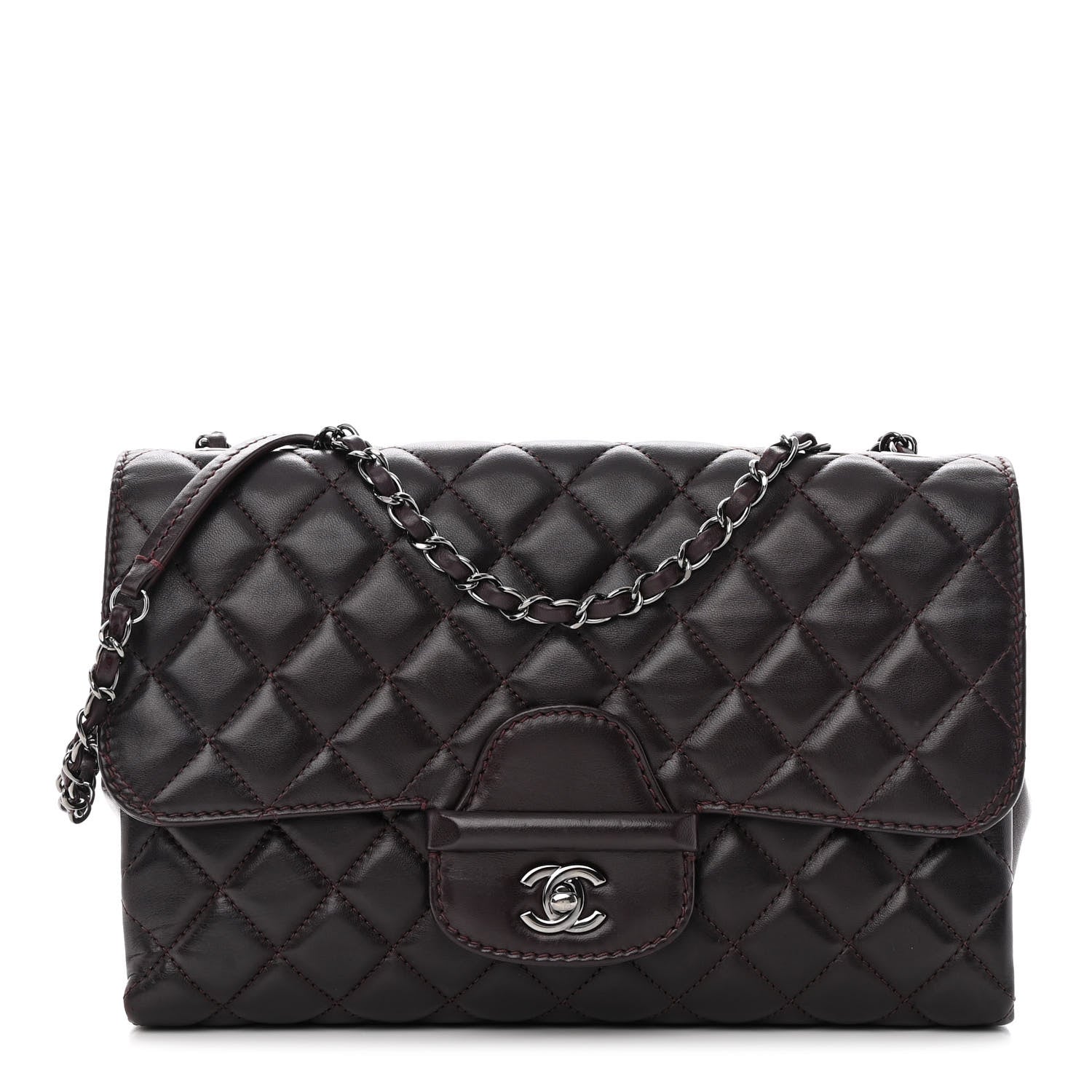 Chanel Lambskin Quilted Jumbo Coco Loop Flap Burgundy 1 of 14