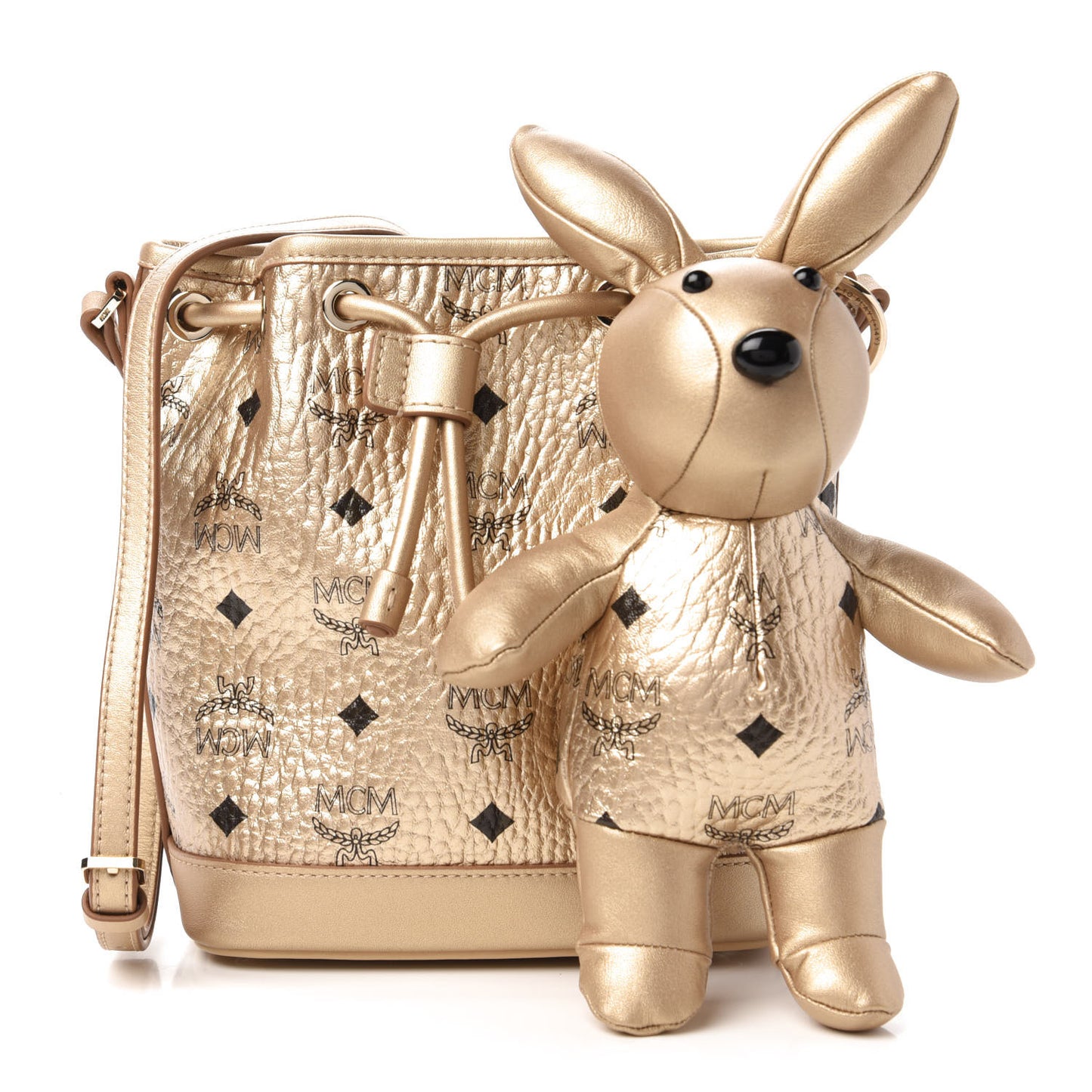 Metallic Visetos Zoo Rabbit Drawstring Bucket Bag Berlin Gold