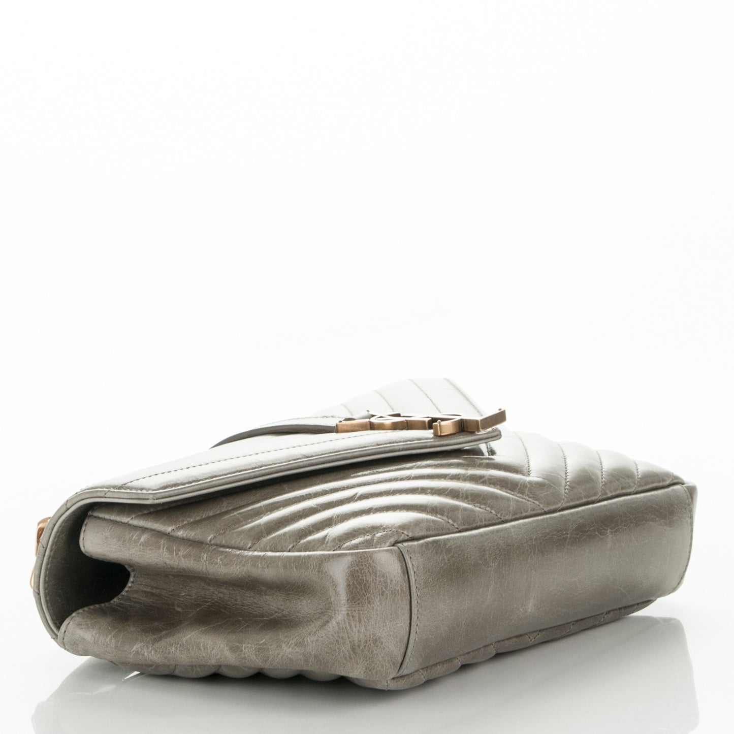 Waxed Calfskin Matelasse Chevron Medium Monogram College Bag Fog Gray