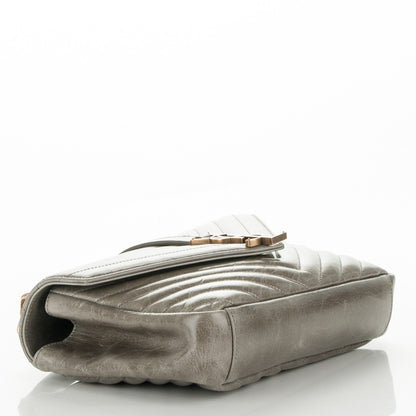 Saint Laurent Waxed Calfskin Matelasse Chevron Medium Monogram College Bag Fog Gray 4 of 6